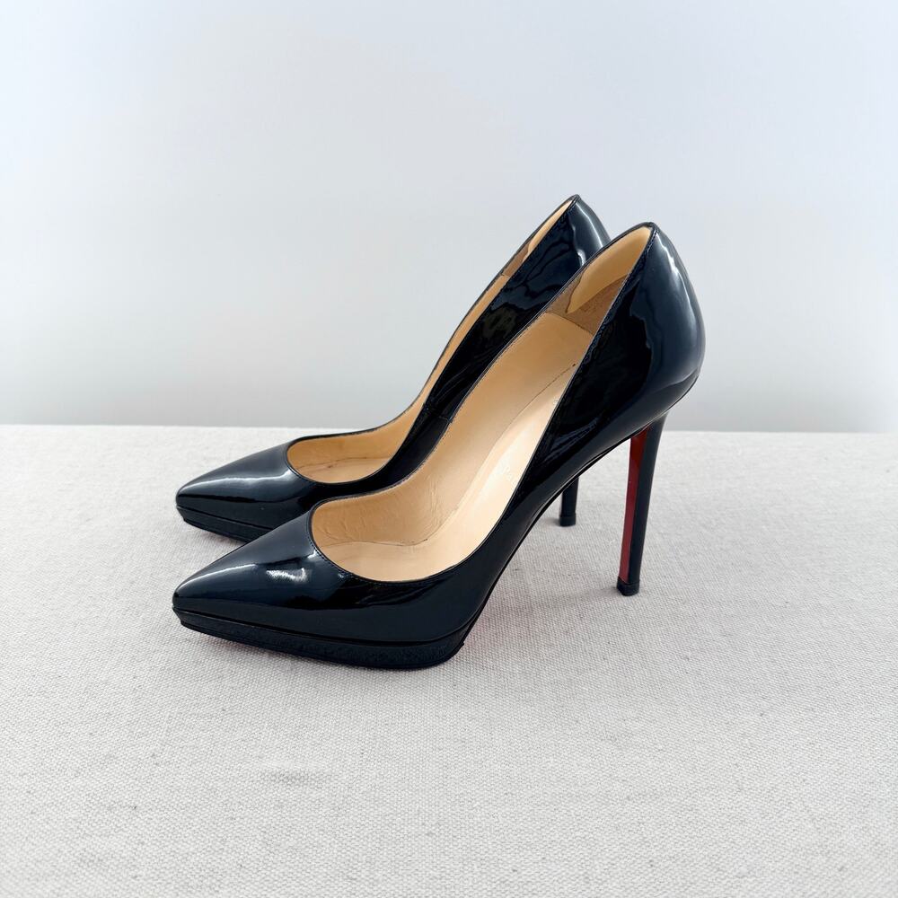 Christian Louboutin Pigalle Plato Patent Leather Pointy Platform Pumps Black 40